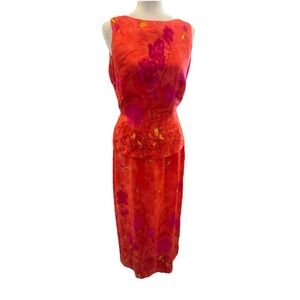 Vintage‎ Dress Maxi 90s Floral Dressy Orange Layered Tie Back Medium 8